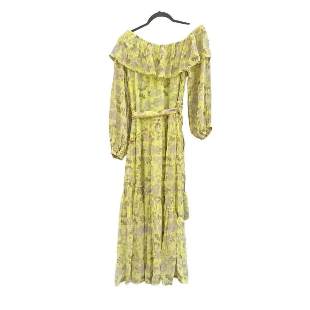 ASTR The Label x Revolve Kaylani Ruffle Dress in Gray Yellow Floral Size Medium